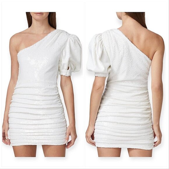 Ronny Kobo Eden One-Shoulder Minidress in White Sequins, Size XS, New with tag - Picture 3 of 16